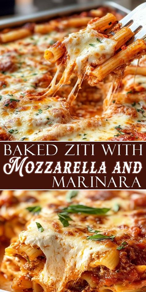 Looking for a quick and delicious dinner idea? Try this Baked Ziti with Mozzarella & Marinara – a perfect blend of pasta, marinara, and melted mozzarella. It’s a simple, satisfying dish that’s perfect for weeknight dinners or family gatherings. 🍝❤️ #BakedZiti #ItalianPasta #FamilyDinner #ComfortFood #Mozzarella #EasyRecipes #PastaLovers #WeeknightMeals #QuickDinners Natashas Kitchen Baked Ziti, Ziti Sauce Recipes, Recipes With Marinara Sauce Dinners, Baked Ziti With Fresh Mozzarella, Pasta Ziti Bake, Things To Make With Marinara Sauce, Simple Ziti Recipes, Baked Ziti For A Crowd Parties, Classic Dinner Recipes Comfort Foods