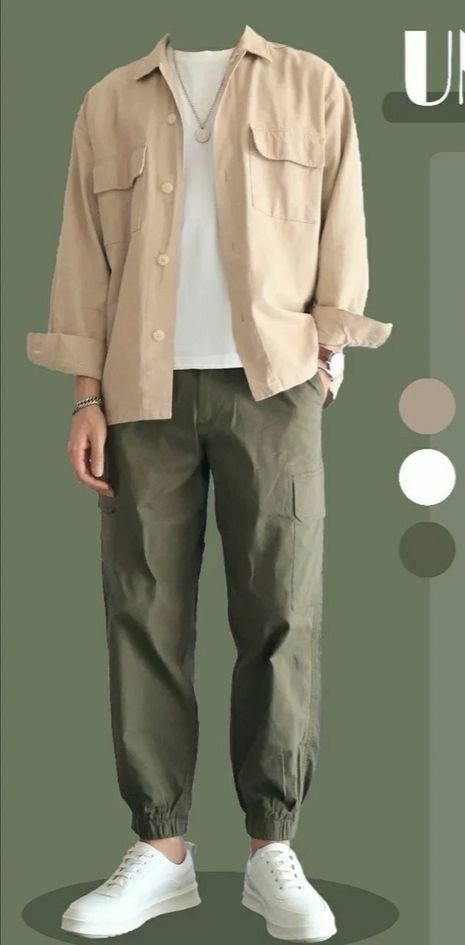 Green And Beige Outfit Men, How To Wear Olive Green Pants, Olive Green Pants Outfit Men, Olive Pants Outfit Men, Olive Green Outfit Men, Green And Beige Outfit, Olive Green Pants Men, Khaki Outfit Men, Earth Tone Outfits Men