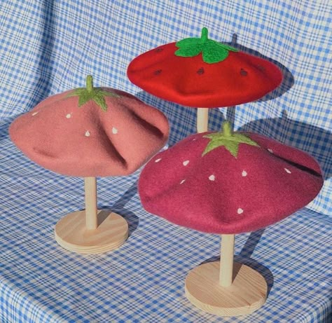 Strawberry Beret, French Hats, Fruit Hat, Cute Beret, Hat For Winter, Hat French, Raspberry Beret, Funky Hats, French Beret