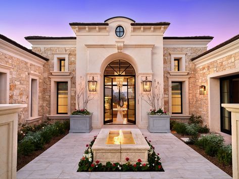 Front door & courtyard welcomes you to this Paradise Valley, AZ home. Mediterranean Style Homes, Mansions Luxury, Mediterranean Home, Luxe Interiors, Mediterranean Homes, California Homes, Stone House, Mediterranean Style, Architecture Firm