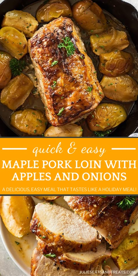 Roasted Pork Loin With Apples, Apple Roasted Pork Loin, Pork Loin Apples Onions, Pork Loin And Apple Recipes, Pork Loin Thanksgiving, Apple Pork Loin Recipes, Pork Loin With Pears, Pork Loin Recipes With Apples, Roast Pork Loin With Apples