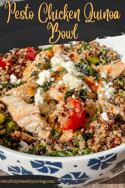 Discover the ultimate Pesto Chicken Quinoa Bowl recipe! Tender chicken, vibrant pesto, and easy sprouted quinoa come together for a healthy and delicious meal. This protein-packed bowl is perfect for lunch or dinner. Try it now and satisfy your cravings with this flavorful and nutritious dish. #PestoChickenQuinoaBowl #HealthyRecipes #ProteinPackedMeals #EasyQuinoaRecipes #DeliciousDinners Pesto Chicken Quinoa Bowl, Chicken Quinoa Recipes, Chicken Quinoa Bowl, Healthy Pesto, Chicken Bowl Recipe, Healthy Bowls Recipes, Protein Packed Meals, Chicken Quinoa, Quinoa Healthy