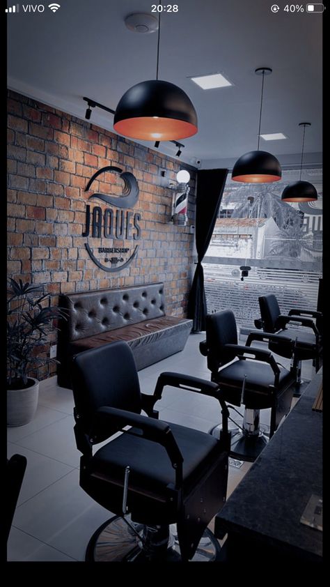 Barber Shop Lighting Ideas, Upscale Barbershop, Barber Shop Lighting, Barbershop Design Interior Ideas, Barber Studio Ideas, Modern Barber Shop Interior, Barber Shop Ideas, Barber Interior Design, Barber Shop Interior Design