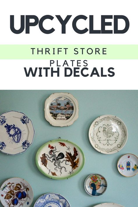 Upcycle Artwork, Plate Walls, Thrift Store Upcycle Decor, Home Decor Thrift, Upcycled Thrift, Upcycle Art, Upcycled Home, Thrift Store Upcycle, Diy Spray Paint