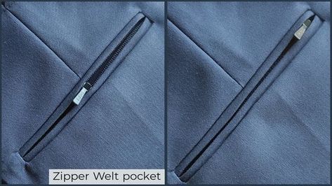 Double Welt Pocket Tutorial, Pockets Fashion Details, Pocket Shirt Design, Double Welt Pocket, Sew A Zipper, Fix A Zipper, Zipper Tutorial, Sewing Pockets, Nigerian Men Fashion