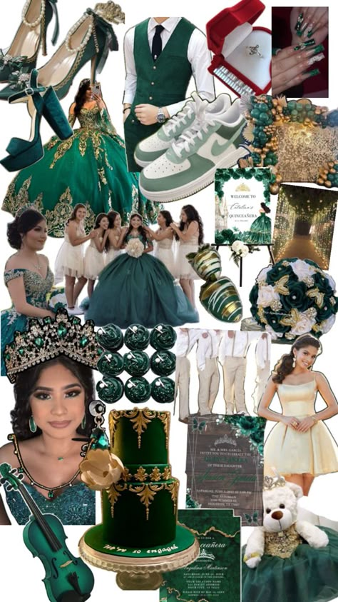 Emerald Quinceanera Theme, Quince Emerald Green, Quince Teddy Bear, Emerald Quinceanera, Quinceanera Green, Princess And The Frog Quince, Emerald Quince, Quince Theme Ideas, Quinceañera Themes