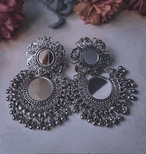 Beautiful Earrings Indian, Indian Jhumka Aesthetic, Earrings Aesthetic Indian, Fancy Earrings Classy, Stylish Earrings Unique, Fancy Earrings Fashion, Indian Earrings Aesthetic, Oxide Earrings, Oxidised Jewellery Earrings