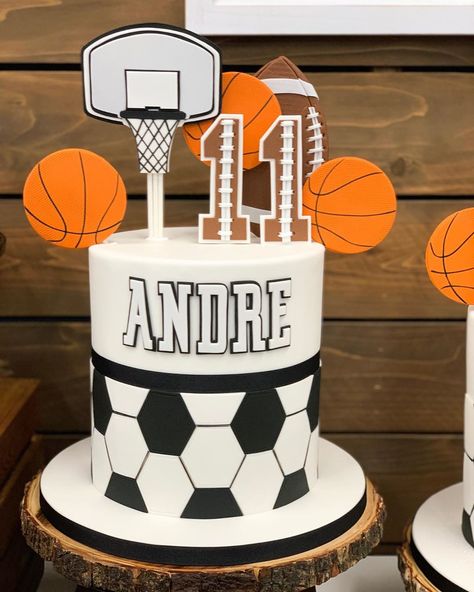 Ally Sweet Creations on Instagram: “⚽️🏀🏈Sport Themed Cake! #sports #football #soccer #basketball” Soccer Basketball Cake, Half Soccer Half Basketball Cake, Multi Sports Cake, Pirate Ship Cakes, Sports Cake, Sports Themed Cakes, Hotwheels Birthday Party, Cakes Decorated, 6th Birthday Cakes