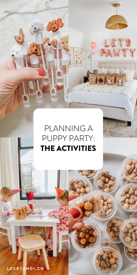 Puppy And Kitten Themed Birthday Party, Adopt A Puppy Birthday Party Invitations, Two Year Old Dog Birthday Party, Dog Adoption Party Ideas, Puppy Pajama Party, Pet Adoption Party Food, Puppy Theme Party Favors, First Birthday Party Puppy Theme, Puppies And Pajamas Party