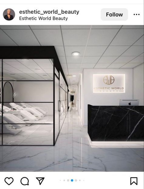 Black And White Medspa, Black And White Lash Studio, Black And White Spa Decor, Black And White Aesthetic Salon, Beauty Salon Black And White, Black Lash Studio, Black And White Beauty Salon, Lash Bar Ideas Interior Design, Black And Gold Esthetician Room