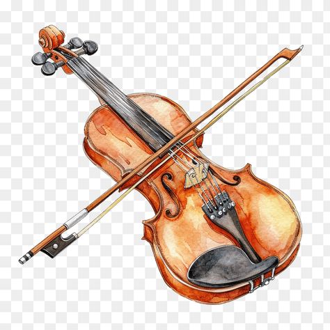 violin watercolor clipart Watercolor Violin, Violin Drawing, Violin Painting, Bow Drawing, Back To School Clipart, Instruments Art, Brown Gloves, Violin Bow, Heaven Art