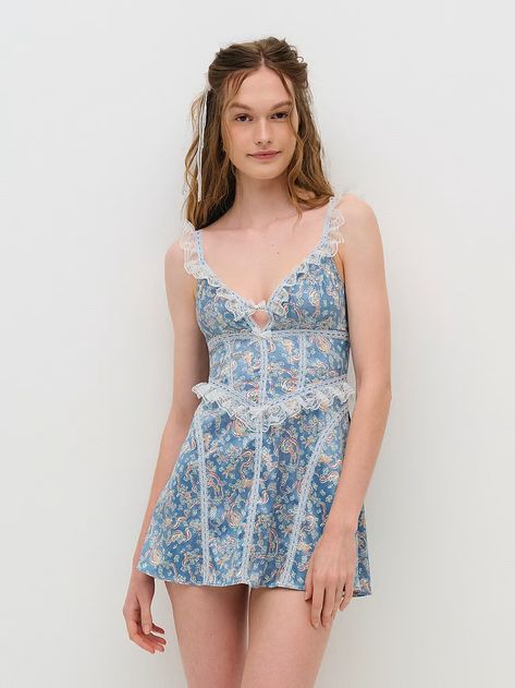 Buy Emiliana Slip Dress - Order Slips online 1125155000 - Victoria's Secret For Love And Lemons Slip Dress, Acl Outfits, For Love And Lemons Dress, Victoria Secret Slip Dress, Blue Slip Dress, Business Aesthetic, Lingerie Catalog, Articles Of Clothing, Floral Slip Dress