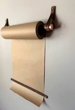 Easy DIY Wall-Mounted Paper Roller - Candy Jar Chronicles Cafe Display, Paper Roll Holders, Copper Bar, Paper Dispenser, Butcher Paper, Roll Holder, House Wall, Studio Ideas, Paper Roll