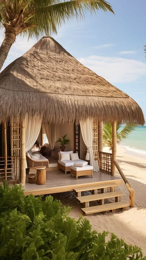 Tropical Resort Design, Beach Resort Design, Bali Huts, Luxury Home Designs, Small Beach Houses, Tropical House Design, Bahay Kubo, Bamboo House Design, Resort Ideas