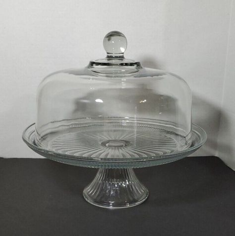 CAKE Stand Clear GLASS Dome & Rib Pedestal Anchor Hocking VINTAGE 2 Pc WHOLESALE 26 Cake, Cake Stand With Dome, Beautiful Cake Stands, Hot Gifts, Beautiful Cake, Crystal Vase, Glass Gifts, Glass Dome, Tucson Az