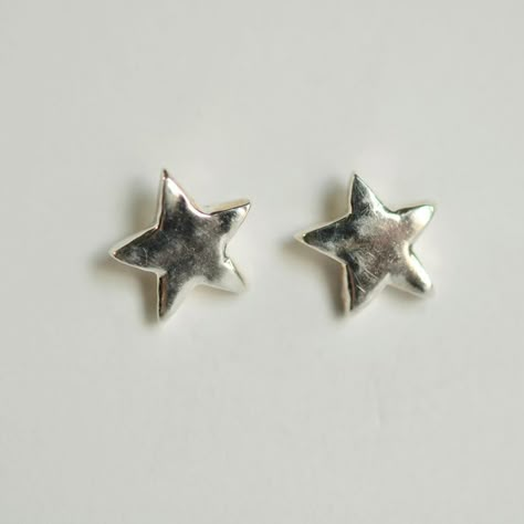 Celestial Earrings Sterling Silver, Unique Clay Stud Earrings, Star Earrings Stud Silver, Dainty Metal Jewelry, Silver Stud Earrings Handmade, Star Stud Bracelet, Silver Clay Jewelry, Logam Mulia, Star Stud Earrings