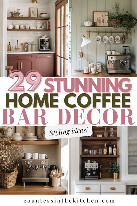 Home coffee bar decor Kitchen Sideboard Coffee Bar, Stocking A Coffee Bar, 2 Tier Tray Decor For Coffee Bar, Coffee Nook Wall Decor, Small Area Coffee Station, Coffee Buffet Table, Coffee Bar Ideas Hobby Lobby, Coffee Bar Bakers Rack, Country Coffee Bar Ideas