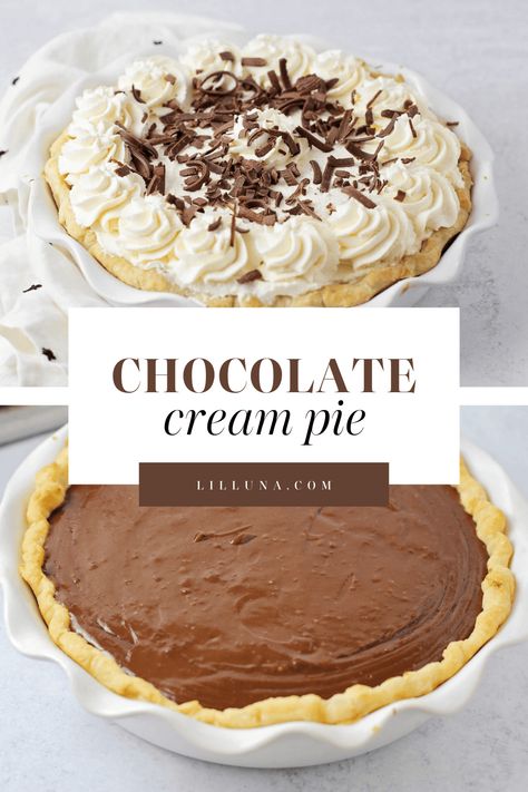 Exotic Desserts, Chocolate Cream Pie Recipe, Chocolate Pie With Pudding, Chocolate Pie Recipes, Creamy Pudding, Homemade Dessert, Recipe Step By Step, Chocolate Cream Pie, Chocolate Curls