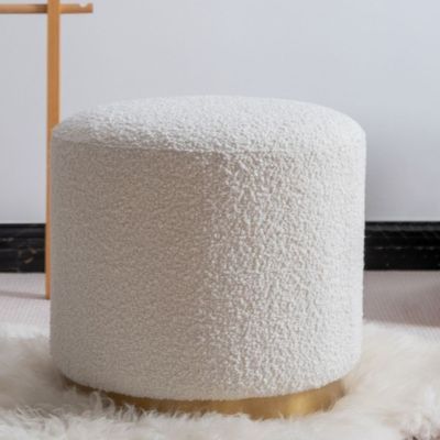 Modern White Round Lamb Wool Vanity Stool Makeup Stool Coffee Table Small Space, Vanity Seat, White Ottoman, White Stool, Makeup Stool, White Upholstery, Vanity Chair, White Vanity, Ottoman Stool