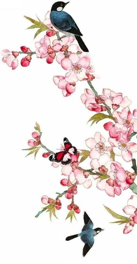 Secret Garden Coloring Book Finished, Cherry Blossom Wall Art, Cherry Blossom Tattoo, Cherry Blossom Art, Pola Sulam, Flower Art Images, Blossoms Art, Botanical Painting, Watercolor Art Lessons