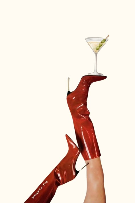 Bottoms up Art Print Red Boot Martini Wall Art Bar Cart Art Femme Fatale Cherry Girl Art Print NYC Aesthetic Martini Art Print - Etsy Vintage Retro Art, Bar Cart Art, Vintage Inspired Art, Nyc Aesthetic, Red Art Print, Red Boots, Art Collage Wall, Collage Wall, Red Aesthetic