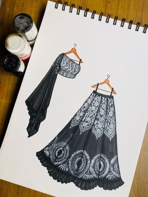 Portfolio Ideas For Fashion Designer, Lehanga Drawing Design, Blouse Drawing Sketches, Traditional Dresses Drawing, Saree Drawing Sketches, Desi Sketch, Dress Ideas Drawing, Saree Drawing, Dress Illustration Design