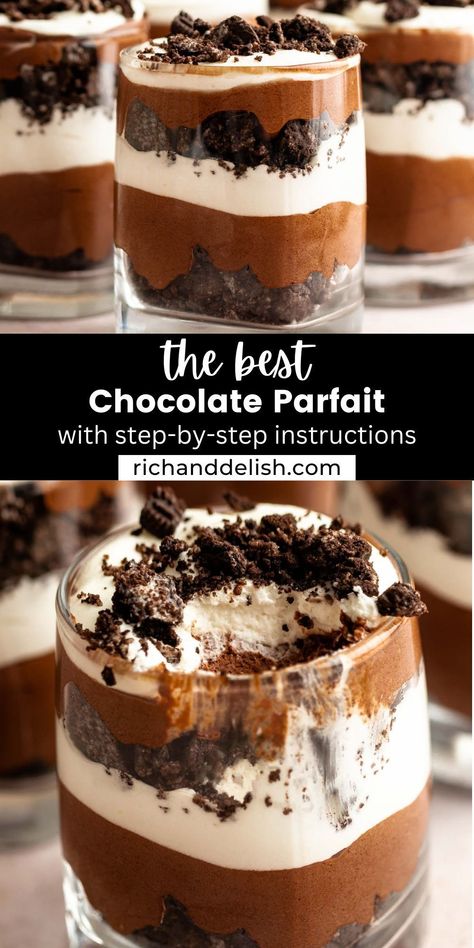 Chocolate Parfait Recipes, Quick And Easy Desserts, Takken Decor, Chocolate Parfait, Dessert Cups Recipes, Crunchy Chocolate, Parfait Desserts, Parfait Recipes, Mousse Dessert