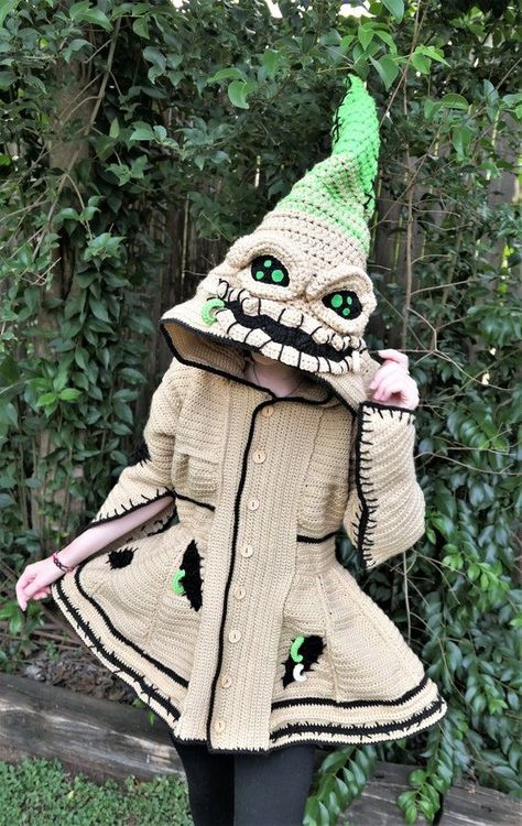 Crochet Hooded Jacket, Oogie Boogie Costume, Crochet Halloween Costume, Hood Crochet, Coat Crochet, Crochet Costumes, Crochet Hood, Crochet Coat, Not Meant To Be