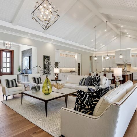 75 Beautiful Living Room with No Fireplace and No TV Pictures & Ideas - November, 2021 | Houzz Living Room With No Fireplace, Tv Living Room Ideas, Cathedral Ceiling Living Room, Small Sitting Rooms, Florida Living Room, Fireplaces Layout, Open Living Room Design, No Tv, Transitional Living Room