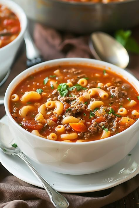 Beef And Tomato Macaroni Soup Instant Pot, Tomatoe Macaroni Beef Soup, Tomato Mac Beef Soup, Tomato Beef Noodle Soup, Tomato Mac Soup Recipe, Hamburger Tomato Macaroni Soup, Tomato And Macaroni Soup, Beef Tomato Macaroni Soup, Minced Beef Soup