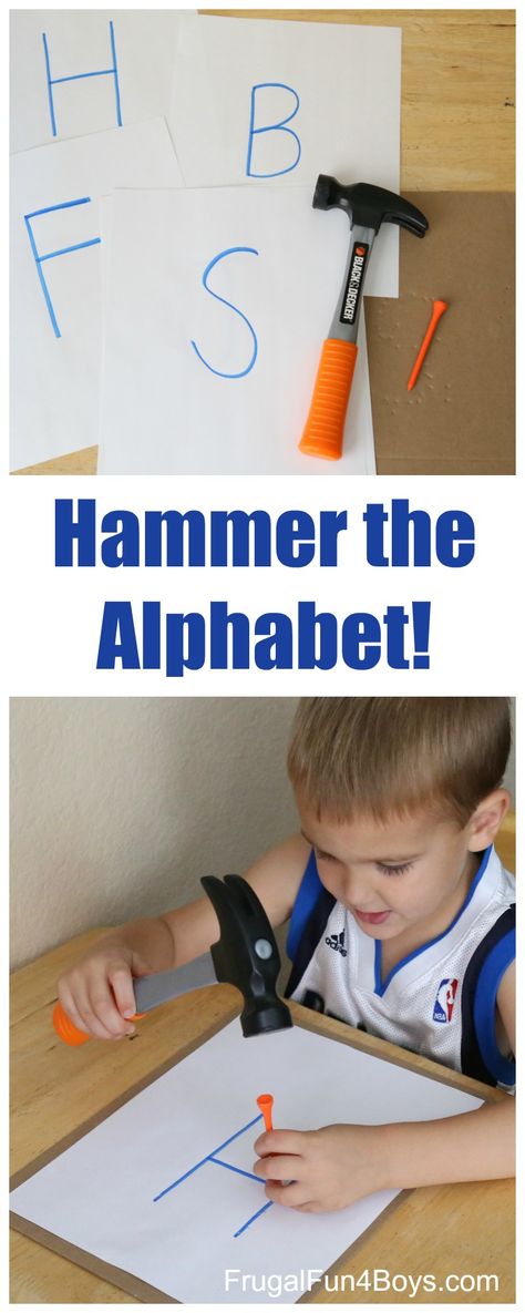 Hammer the Alphabet!  Preschool Alphabet Activity - Letter learning with fine motor practice too! Learning Letters Preschool, Letter Learning Activities, Preschool Construction, Alphabet Activity, Community Helpers Preschool, Preschool Alphabet, Preschool Reading, Ap Biology, Interactive Science