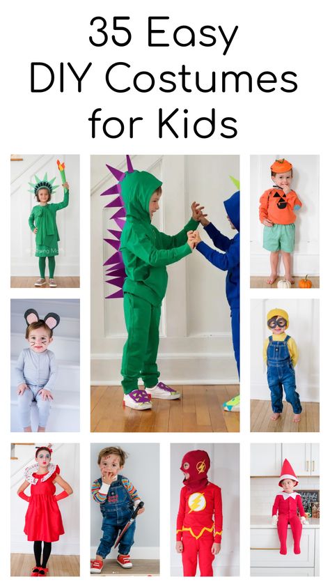 The best DIY costumes for babies, toddlers and kids. Find 35 EASY DIY Costumes Handmade Costumes For Kids, Preschool Boy Halloween Costumes, Diy Superhero Costume For Kids, Little Boy Halloween Costumes Diy, Homemade Toddler Halloween Costumes, Diy Toddler Boy Costume, Last Minute Toddler Costume, Toddler Diy Costume, Easy Kids Costumes Diy