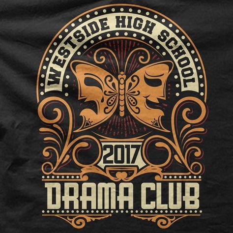 High School Drama Club T-shirt for www.imagemarket.com T-shirt contest winning#design#shirt#Kelly Drama Club Shirts Design, Drama Club Logo Design, Drama Icon Logo, Theater Shirt Ideas, Drama Club Shirts, Event Tshirt Design Shirt Ideas, Drama Club Logo, Drama Logo Design, Cool Hoodie Design Ideas