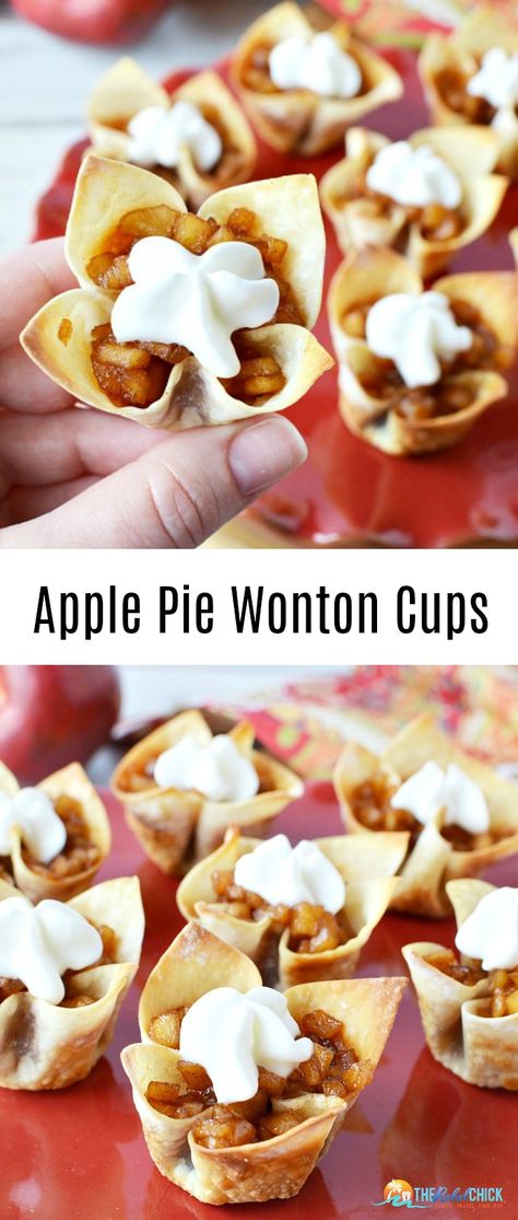 Apple Pie Wantons, Wonton Apple Pies, Apple Wonton Dessert, Desert Wontons, Wonton Dessert Recipes, Apple Pie Wontons, Wonton Wrapper Recipes Appetizers, Mini Apple Pie Recipe, Wonton Appetizers