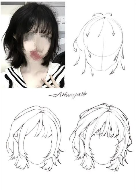 Drawing Hair Tutorial, Seni Dan Kraf, Drawing Hair, Hair Drawing, Sketches Tutorial, Tutorials Drawing, Hair Reference, Anime Drawings Tutorials, Drawing Stuff