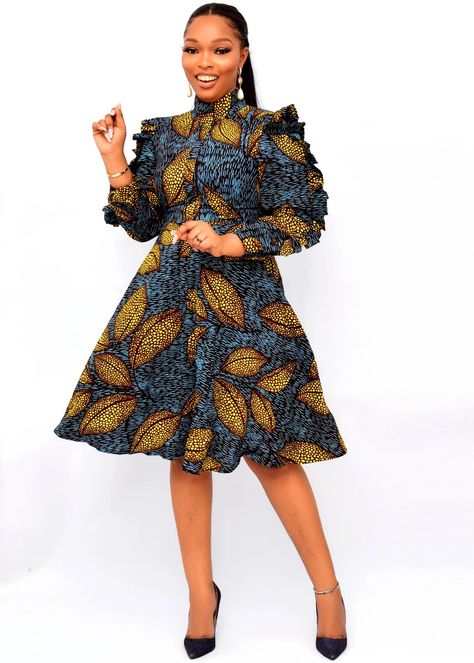 The ivie African print skater dress is the ultimate boss babe uniform for keeping it formal at work ,church or play. Style with your choice of pumps or barely there sandal for a polished look. Chitenje Styles, Ankara Skater Dress, Skater Dress Formal, Bishop Collar, Chitenge Dresses, Chitenge Outfits, Ankara Maxi Dress, Church Clothes, Corporate Dress