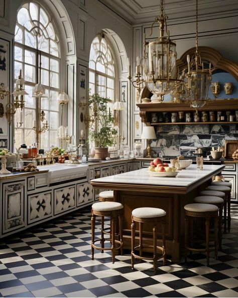 Victorian Style Kitchen Vintage, Haussmann Interior Kitchen, English Manor Houses Interior Kitchen, Southern French Aesthetic, French Art Deco Kitchen, French Chateau Kitchen Ideas, Victorian Mansion Kitchen, Modern French Chateau Kitchen, Antique Kitchen Design