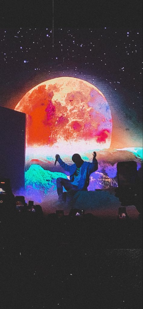 man on the moon, kid cudi, rapper, space, trippy, concert, travis scott, cudi Cudi Wallpaper, Kid Cudi Wallpaper, Kid Cudi Poster, Travis Scott Concert, Future Rapper, Trippy Aesthetic, Day And Nite, Rap Album Covers, Artsy Aesthetic