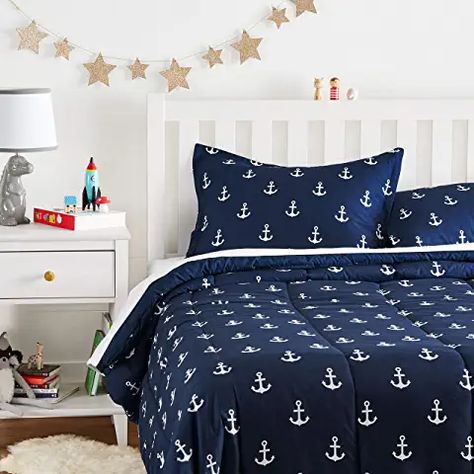 Navy Blue Quilt, Blue Bedspread, Kids Comforter Sets, Nautical Bedding, Twin Size Comforter, Kids Comforters, Twin Bedspreads, Teen Boy Bedroom, Amazon Basics