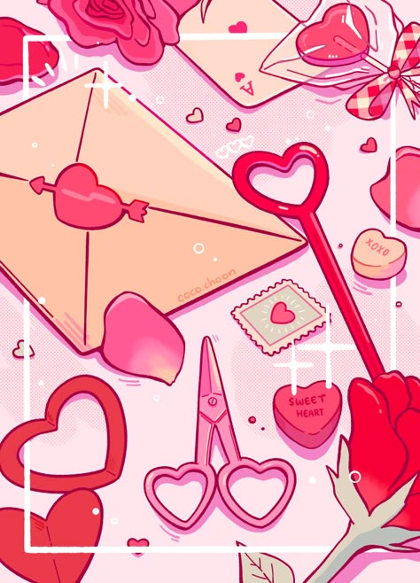 Lovecore Wallpaper, Valentine's Day Wallpaper, Valentine Drawing, Valentines Day Drawing, Lovecore Aesthetic, Day Wallpaper, Valentines Wallpaper, All I Ever Wanted, Envato Elements