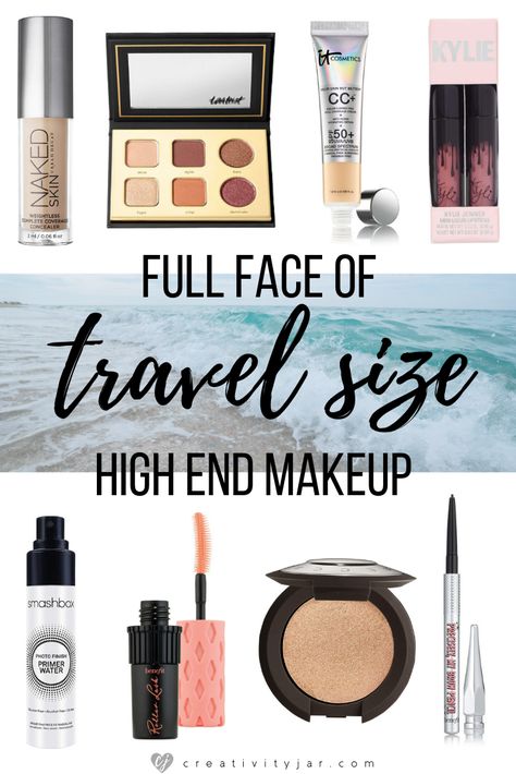 Best Travel Makeup Products, Best Travel Makeup, High End Makeup Products, Makeup Full Face, Benefit Roller Lash, Lipgloss Swatches, Smashbox Photo Finish Primer, It Cosmetics Cc Cream, Travel Size Makeup