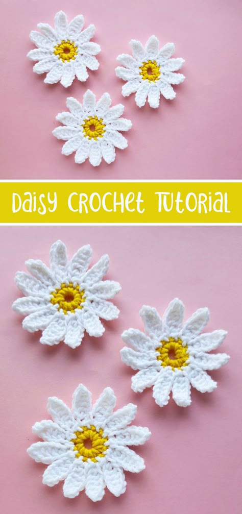 I hope you love this free daisy crochet pattern -a fun beginner crochet flower tutorial! Great for appliques and as an easter craft or crochet idea for teens. Daisy Crochet Pattern, Tote Crochet, Crochet Applique Patterns Free, Daisy Crochet, Daisy Duke, Crochet Flowers Free Pattern, Crochet Plant, Crochet Daisy, Crochet Sunflower