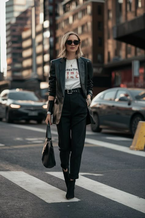 10 Edgy Work Outfits: Perfect Blend of Bold and Professional! – fashionbylina.com Bold Edgy Style, Rock Chic Office Outfit, Cool Professional Outfits, Rock Business Work Outfits, Edgy Outfit Inspiration, 40 Woman Outfits, Casual Goth Work Outfits, Lesbian Chic Outfits, Corporate Rocker Fashion