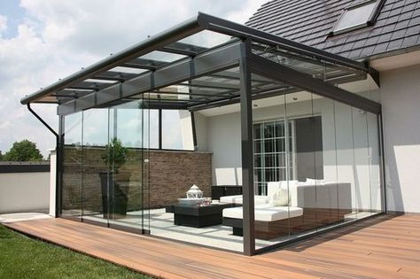 Lean To Conservatory, Design Per Patio, Garage Exterior, Patio Enclosures, Pergola Attached To House, Pergola Design, House Extension Design, Glass Room, Backyard Pergola