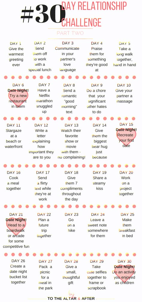 30 Day Relationship Challenge | To The Altar Marriage Challenge, 30 Day Challenges, Cute Date Ideas, Relationship Challenge, Relationship Stuff, Marriage Relationship, Date Night Ideas, Marriage Tips, 30 Day Challenge