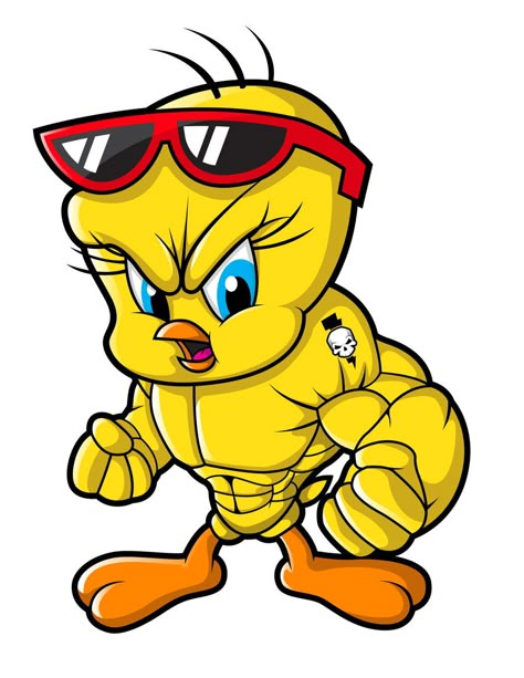 Strong Cartoon Characters, Tweety Bird Drawing, Gym Art, Looney Tunes Cartoons, Classic Cartoon Characters, Graffiti Characters, Dope Cartoon Art, Bad Cats, Tweety Bird