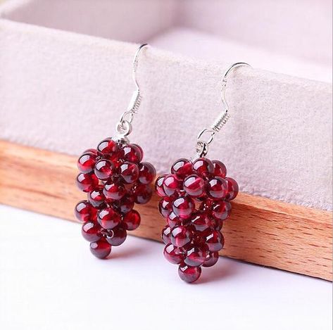 Grape Earrings, Fruit Jewelry, Natural Wine, Garnet Earrings, Stacked Jewelry, Garnet Stone, Handmade Jewelry Diy, Victorian Jewelry, Ear Hook