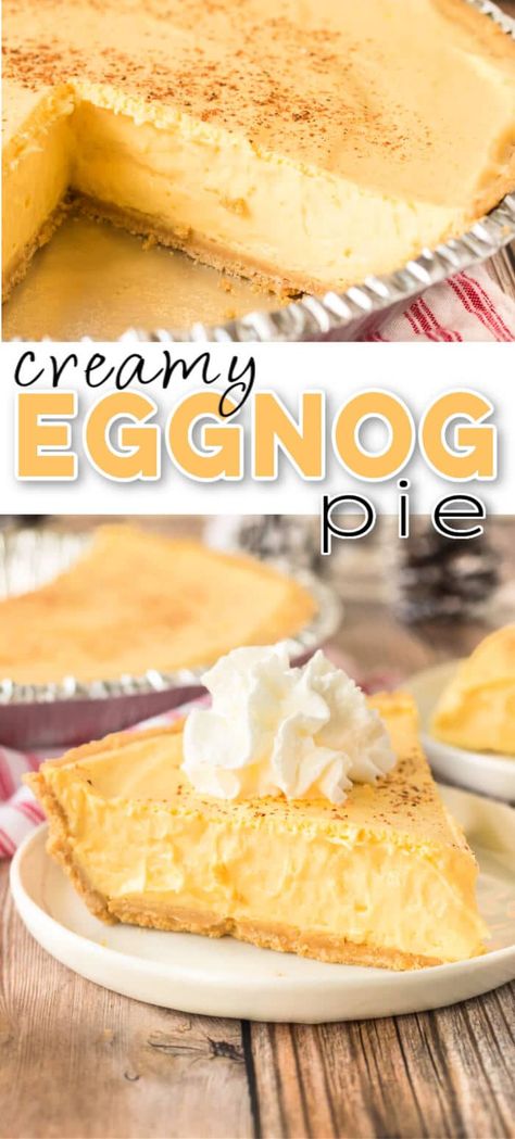 Eggnog Pie Eggnog Pie, Graham Cracker Crust Recipe, Creamy Eggnog, Homemade Graham Cracker Crust, Homemade Pie Crust Recipe, Graham Cracker Crust Pie, Family Desserts, Homemade Graham Crackers, Bake Dessert