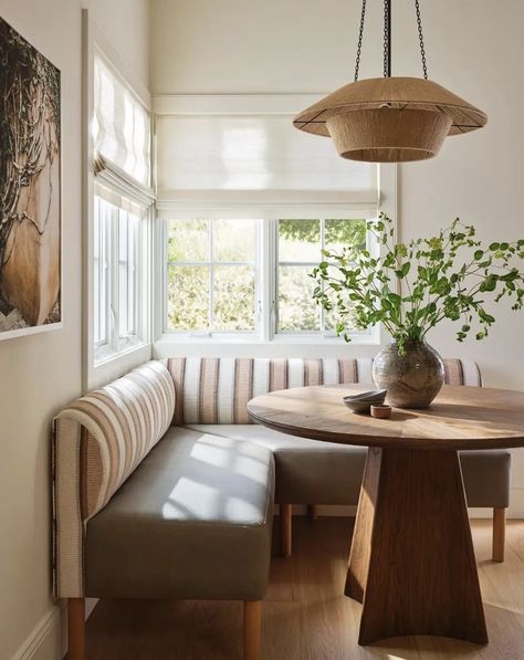 Breakfast Nook Couch Sofas, Corner Window Banquette, Kitchen Table Couch Seating, Hamptons Breakfast Nook, Bankette Seating Kitchen Banquettes, L Shape Banquette Seating In Kitchen, Booth Dining Area, Banquette Rectangle Table, Rustic Kitchen Nook Ideas