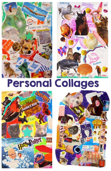 Blue Period Art, Identity Collage, Collage Examples, Personal Collage, Collage Lesson, Elementary Art Lesson Plans, Kids Collage, Period Art, Middle School Art Projects